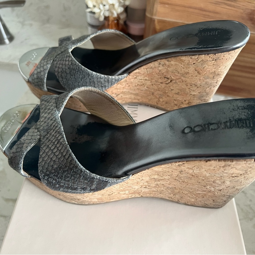 Jimmy Choo Grey Snake Print Wedge Slides - image 3